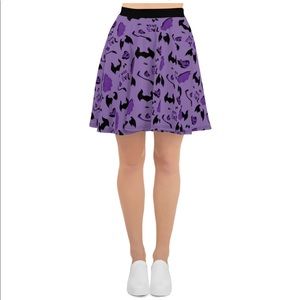 Purple Cat Print Skater Skirt